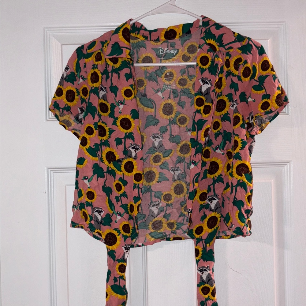 Disney Pink Sunflower Tie-Front Blouse